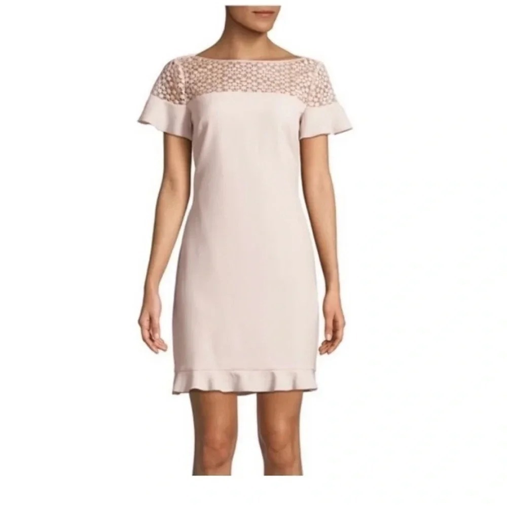 Karl Lagerfeld Paris Womens 0 Soft Pink Crepe Eyelet Lace Flutte